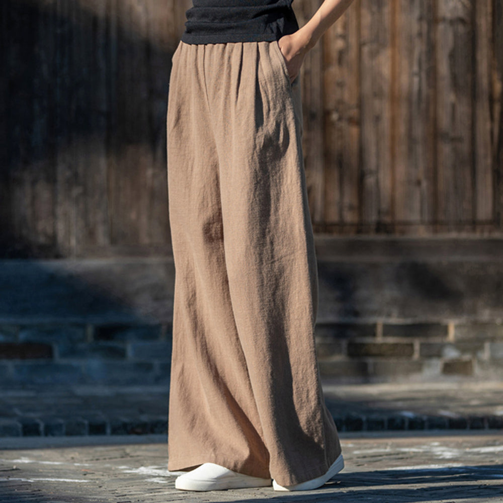Women Ramie Loose Fit Wide Leg Pants
