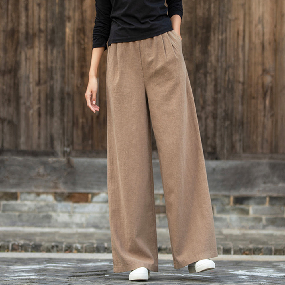 Women Ramie Loose Fit Wide Leg Pants