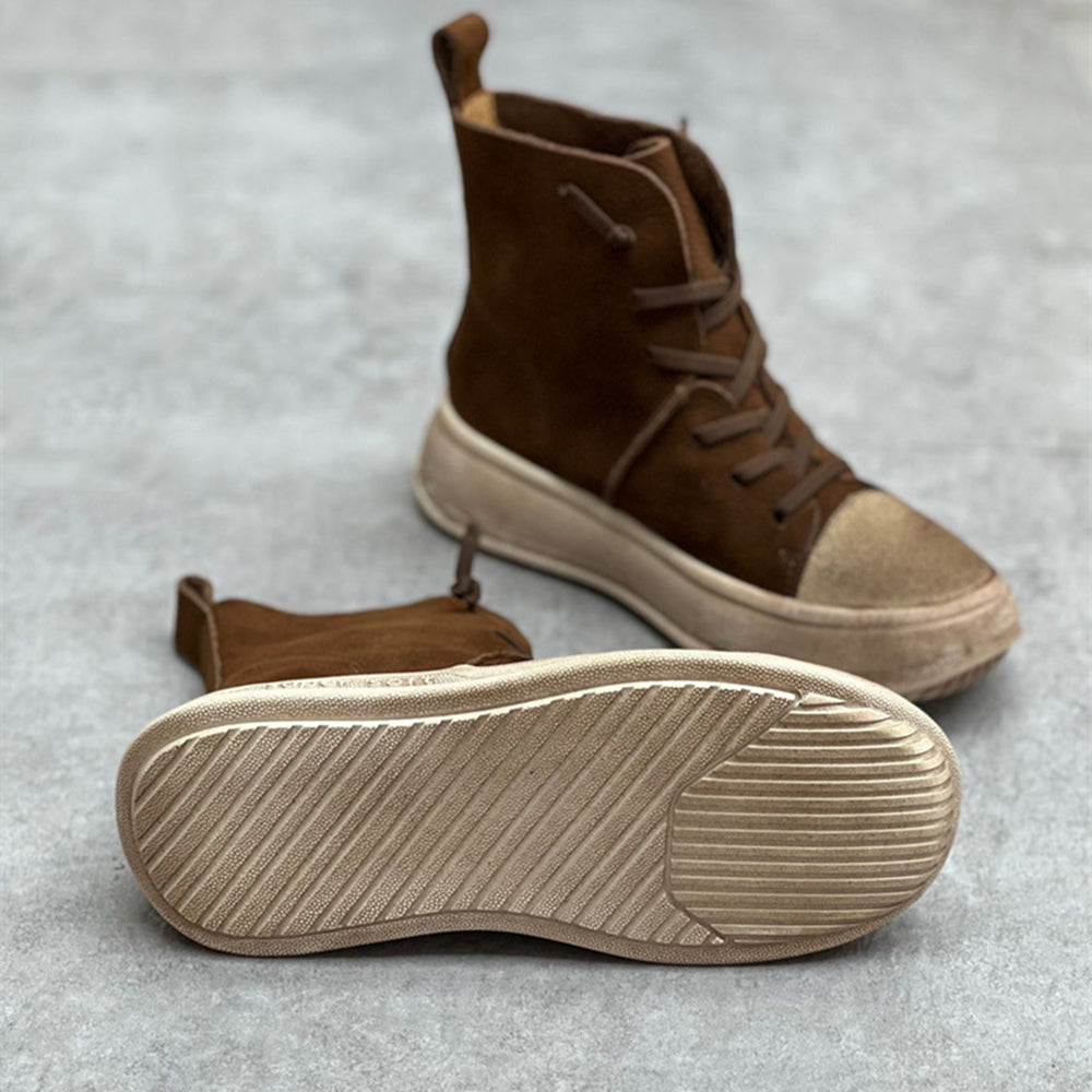 Women Retro Casual Platform Leather Ankle Boots