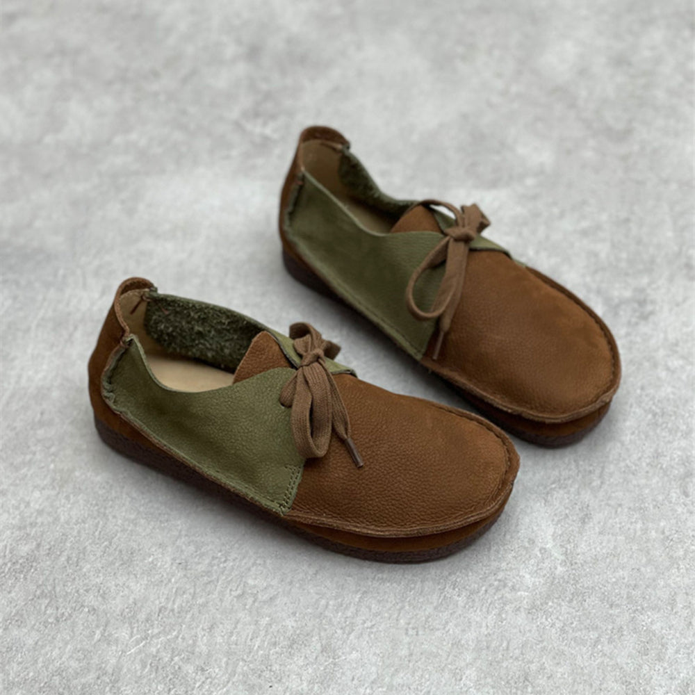 Women Retro Handmade Color-block Stitched Soft Flat Shoes