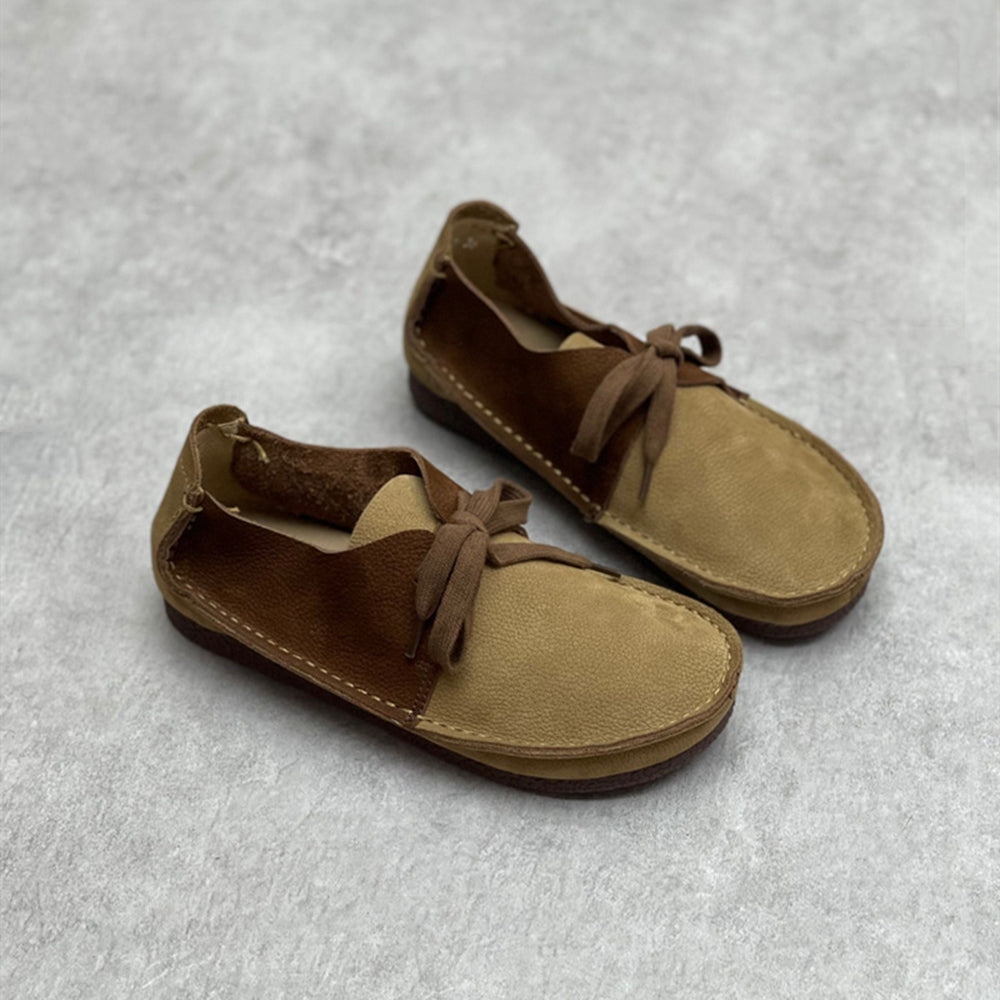 Women Retro Handmade Color-block Stitched Soft Flat Shoes