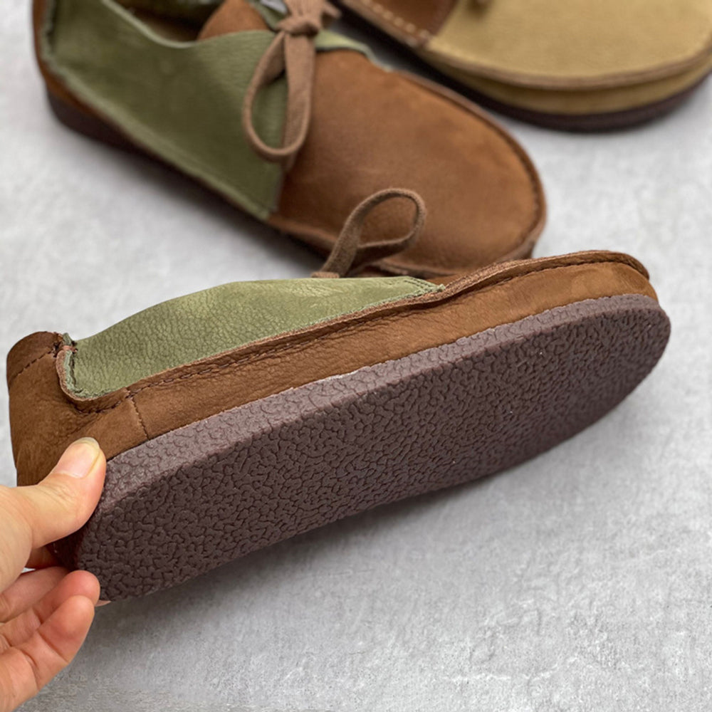 Women Retro Handmade Color-block Stitched Soft Flat Shoes