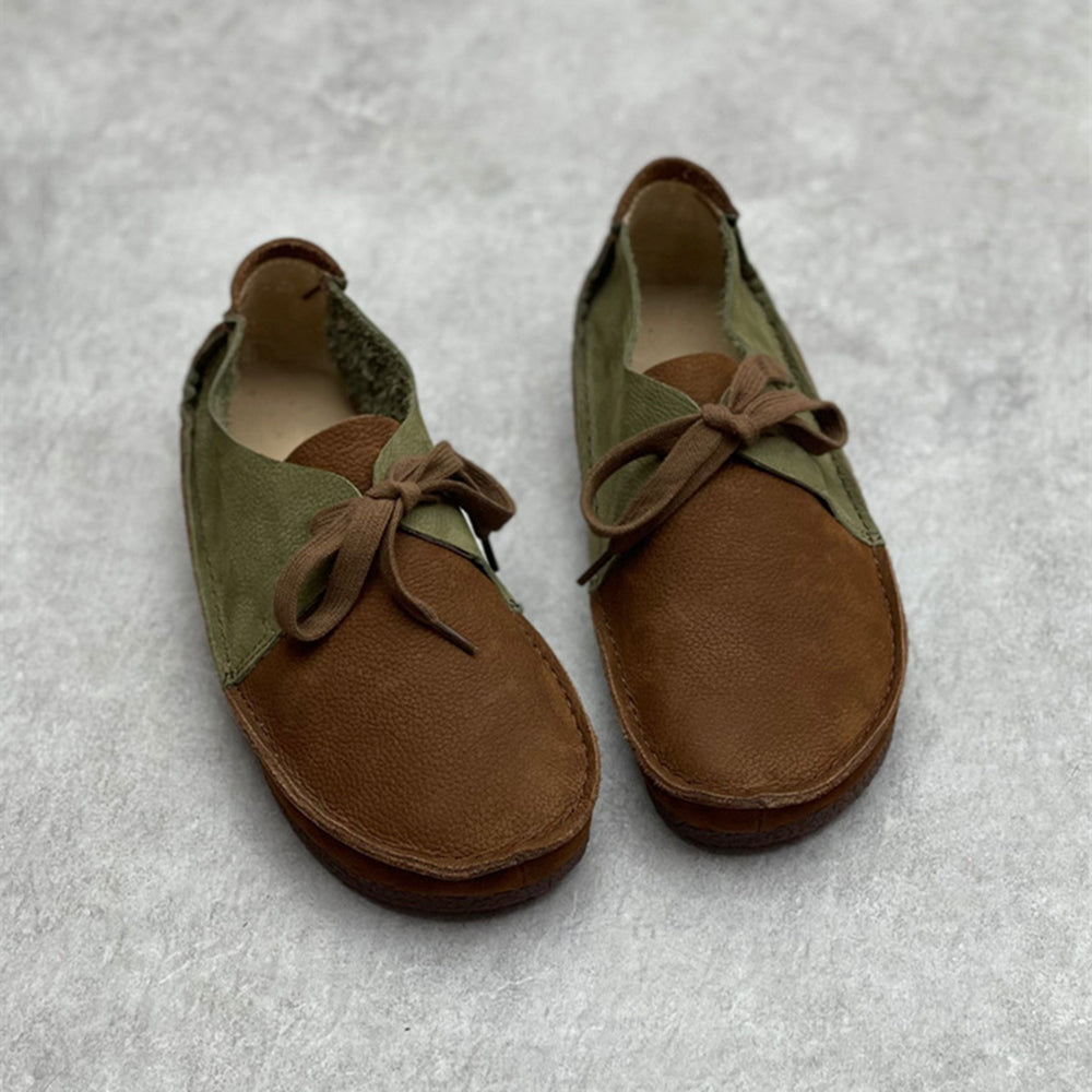 Women Retro Handmade Color-block Stitched Soft Flat Shoes