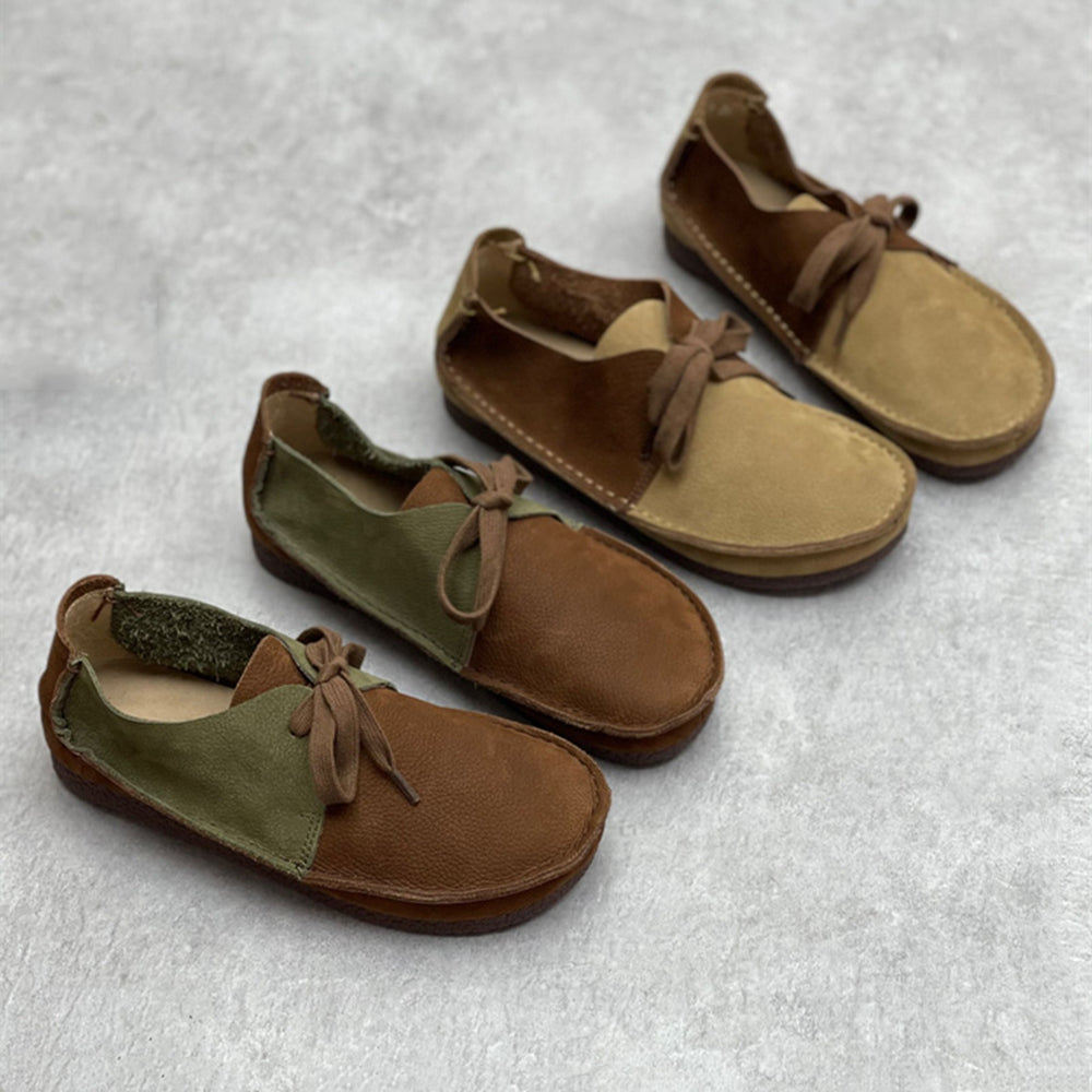 Women Retro Handmade Color-block Stitched Soft Flat Shoes