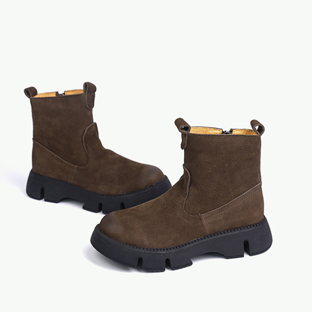 Women Retro Leather Round Toe Stitching Boots