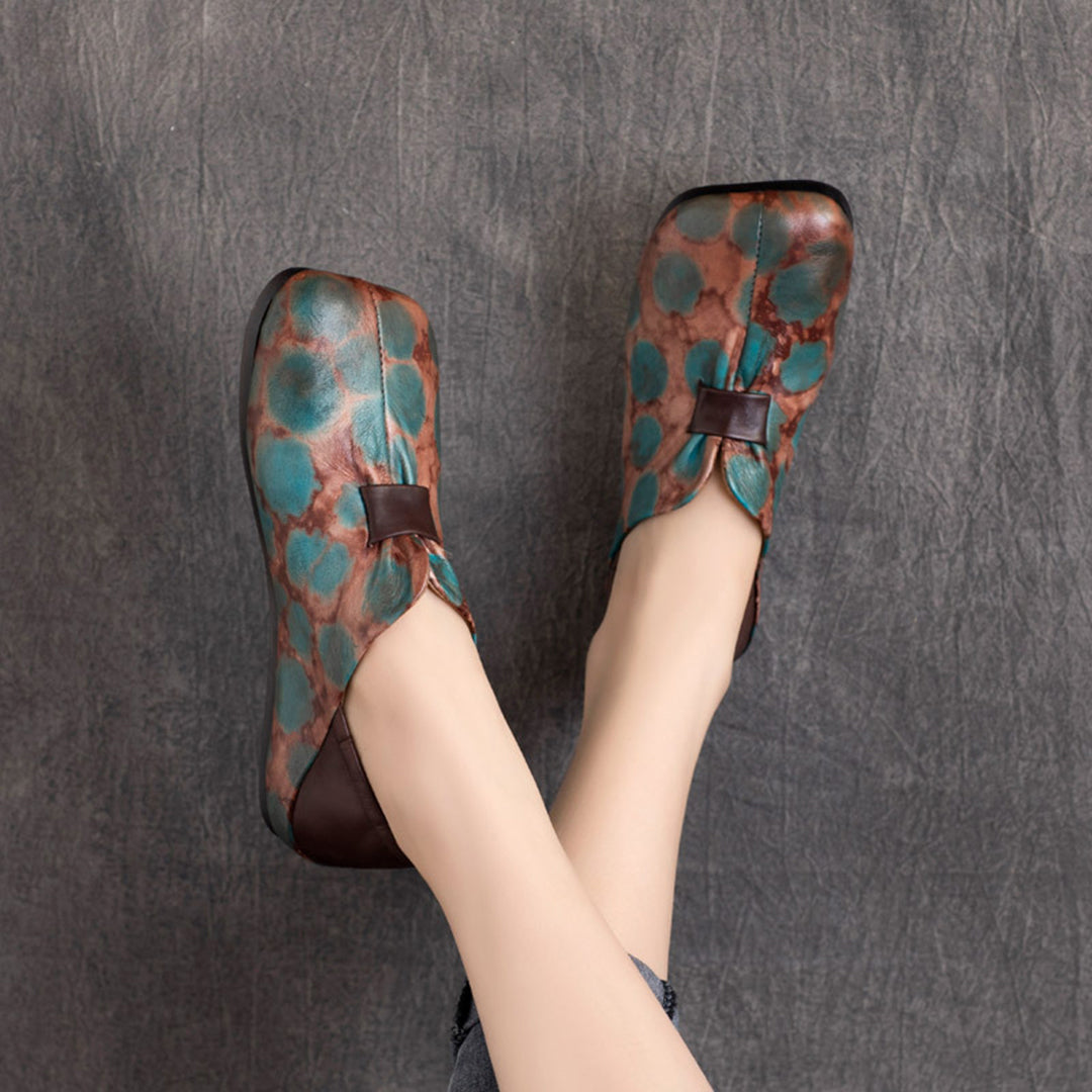 Women Retro Polka Dots Leather Soft Flats - Luckyback