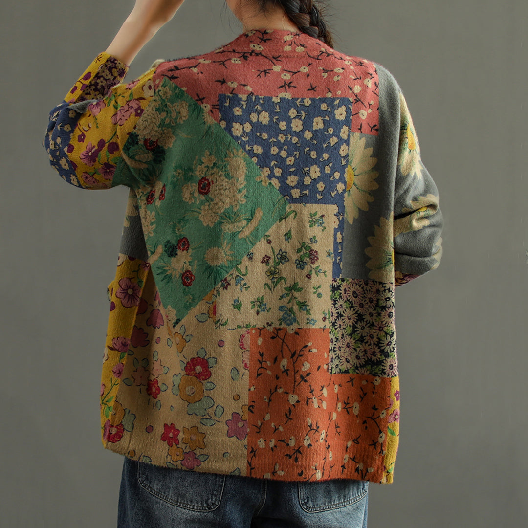 Women Retro Print Cardigan Coat - Luckyback
