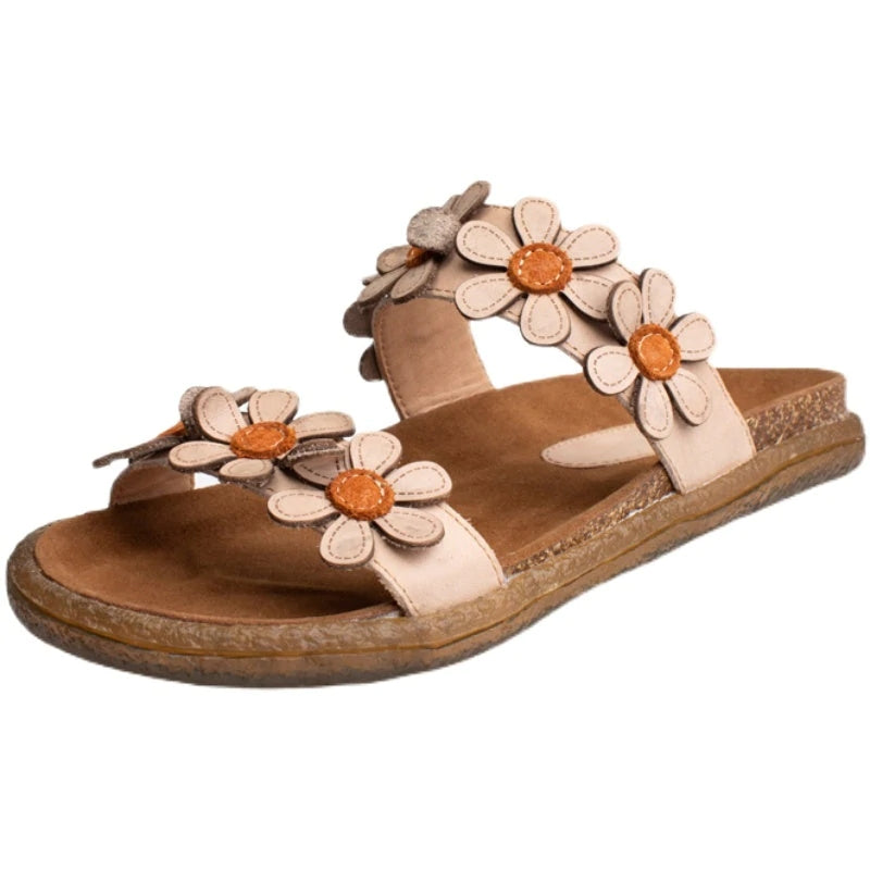 Women Retro Summer Leather Applique Slippers - Luckyback