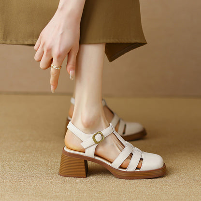 Women Rome Leather Summer High Heel Sandals