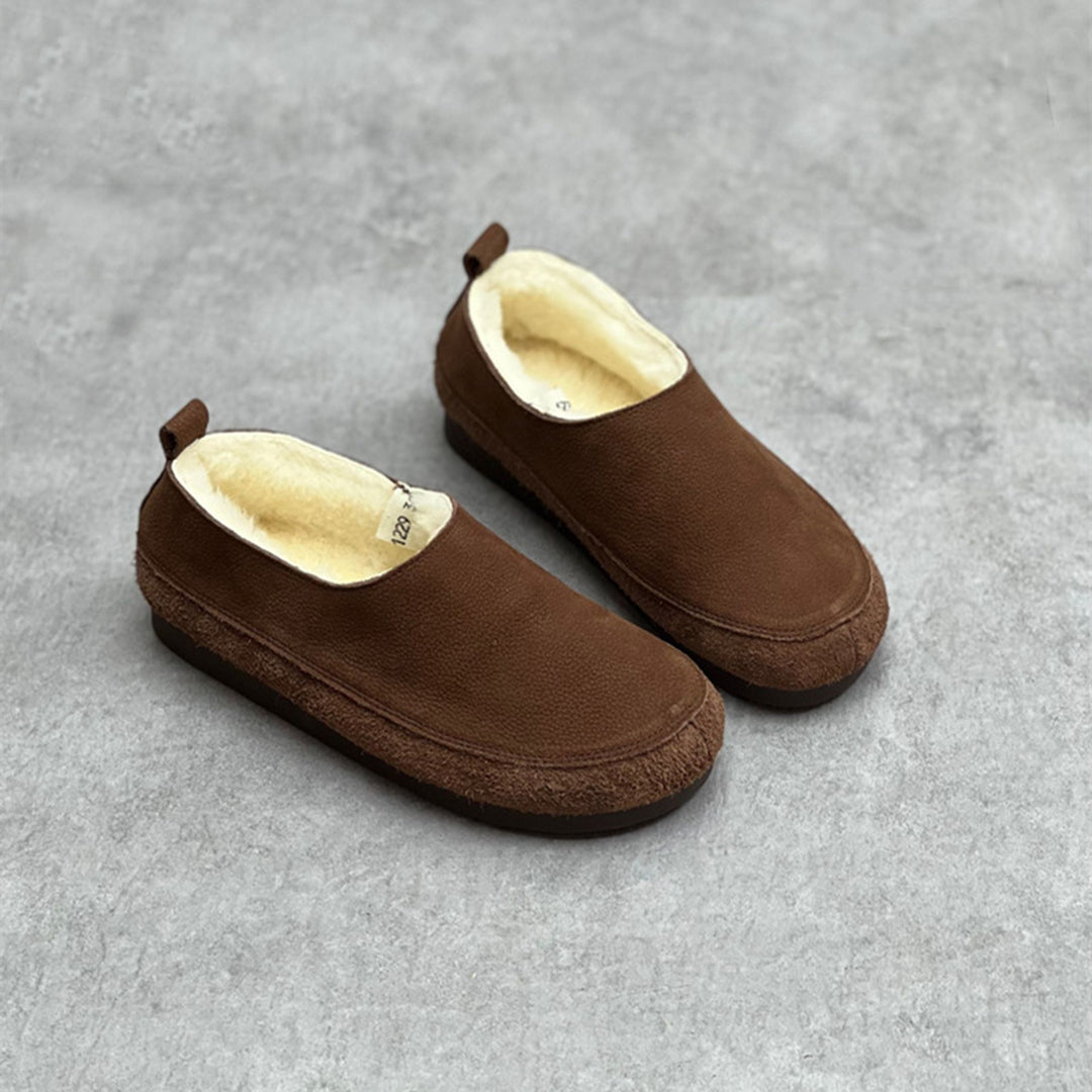 Women Slip-On Soft Leather Flat Snow Shoes