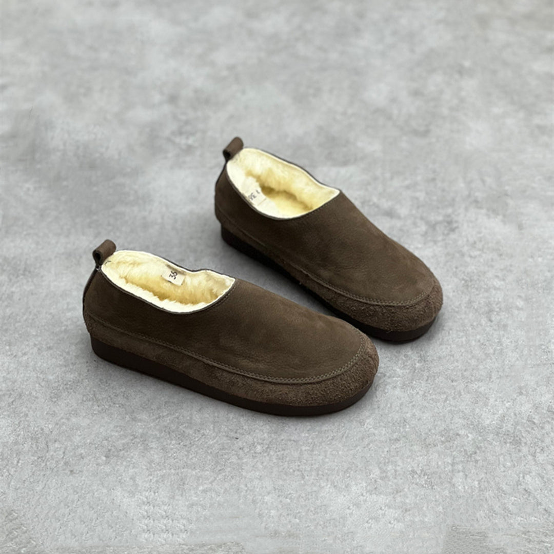 Women Slip-On Soft Leather Flat Snow Shoes