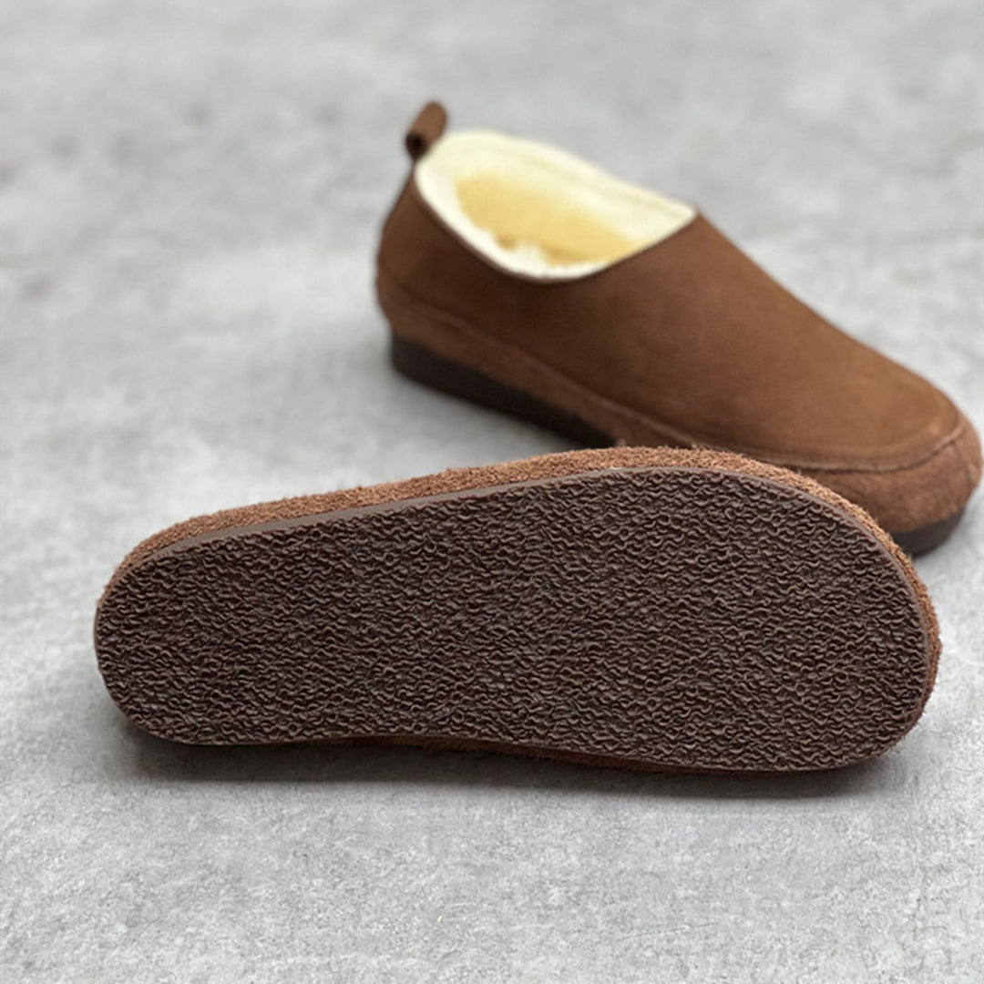 Women Slip-On Soft Leather Flat Snow Shoes