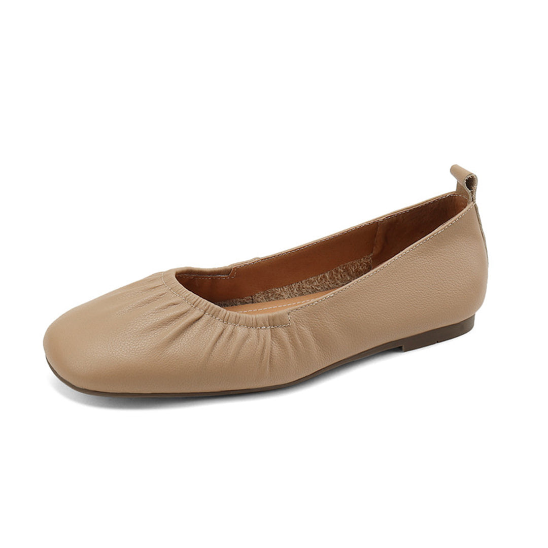 Women Solid Pleated Soft Flats Leather Shoes