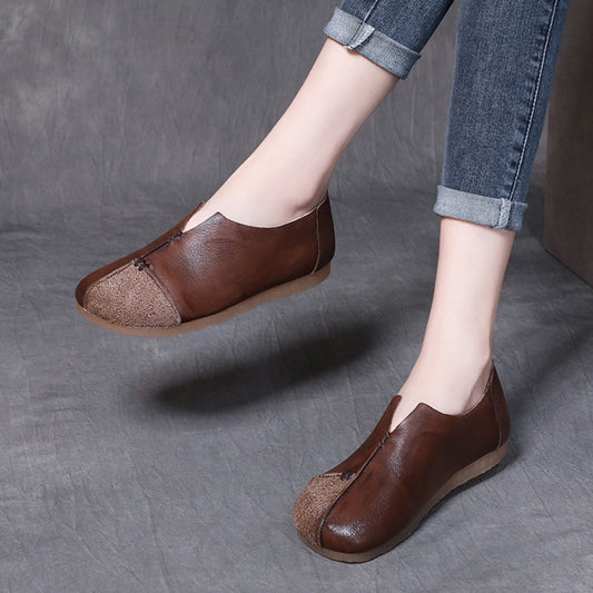 Women Spliced Slit Flat Casual Shoes - Luckyback