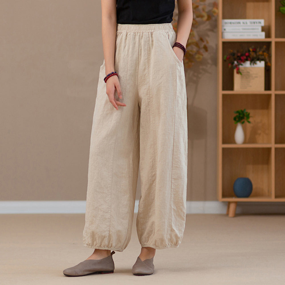 Women Summer Drawstring Linen Pants