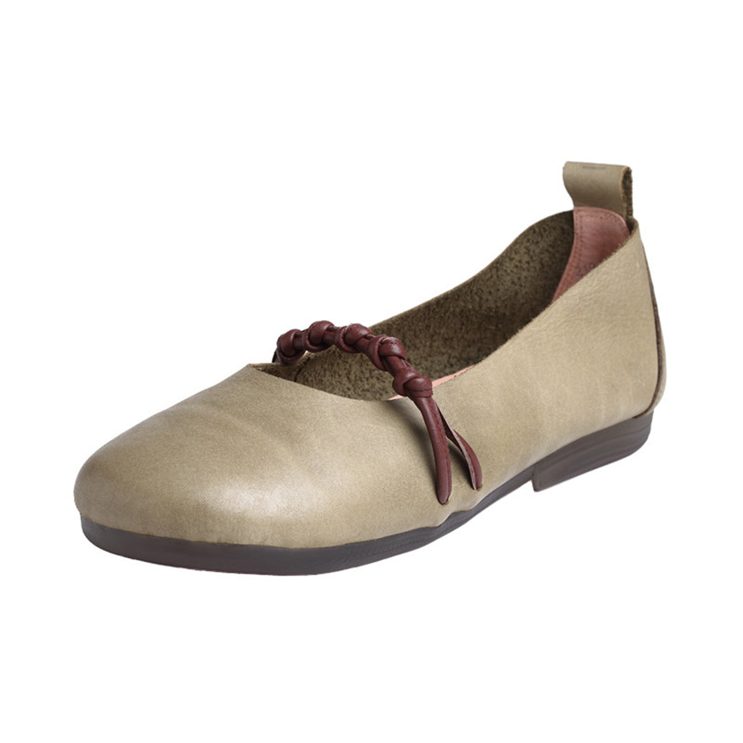 Woven Belt Flat Slip-On Leather Shoes - Luckyback