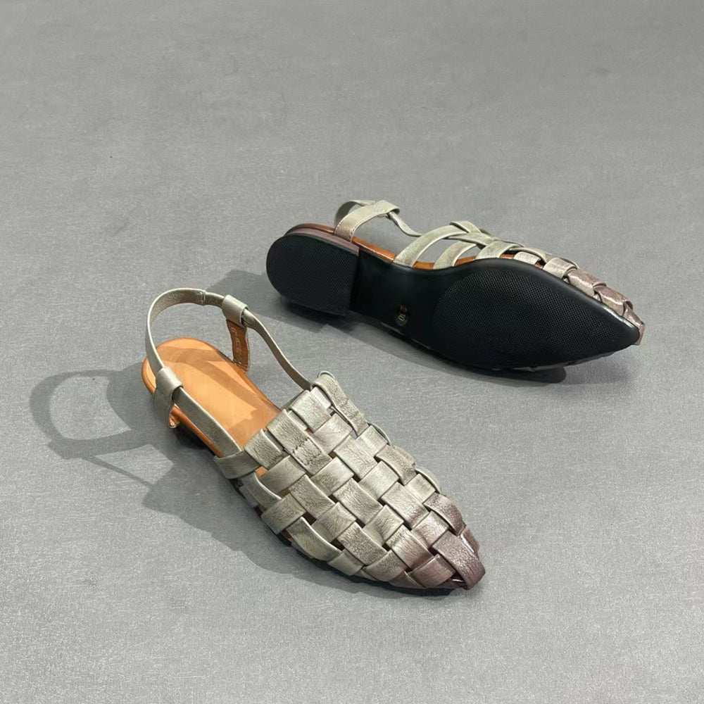 Almond Toe Woven Leather Sandals