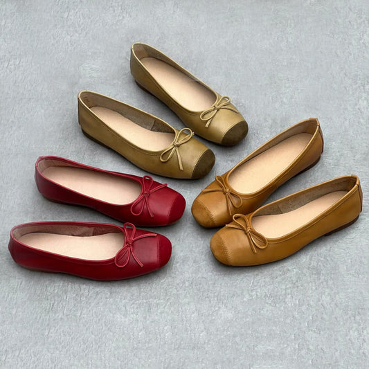 Bow Accents Square-toe Ballet Flats