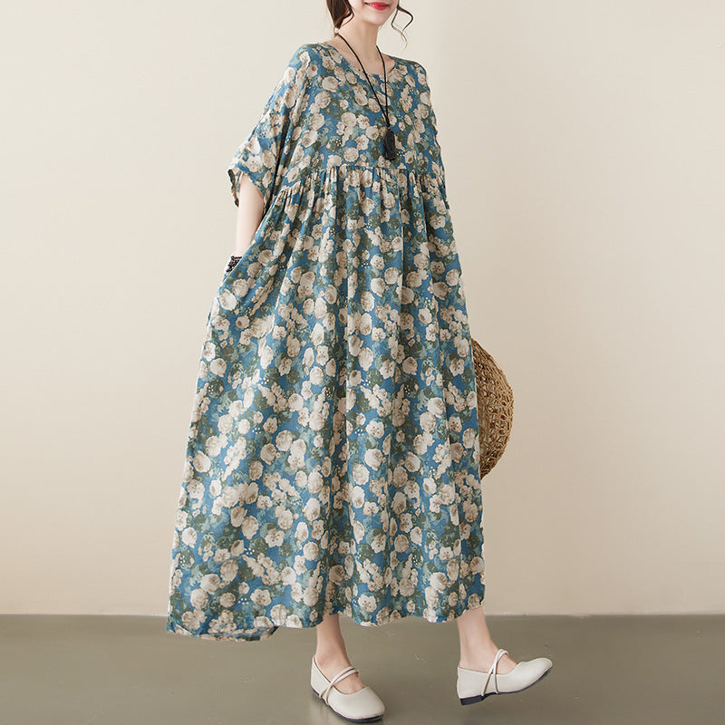 Casual Literary Printed Swing Dress