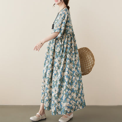 Casual Literary Printed Swing Dress