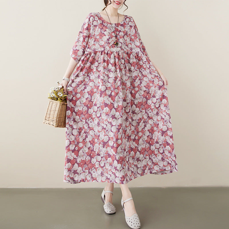 Casual Literary Printed Swing Dress