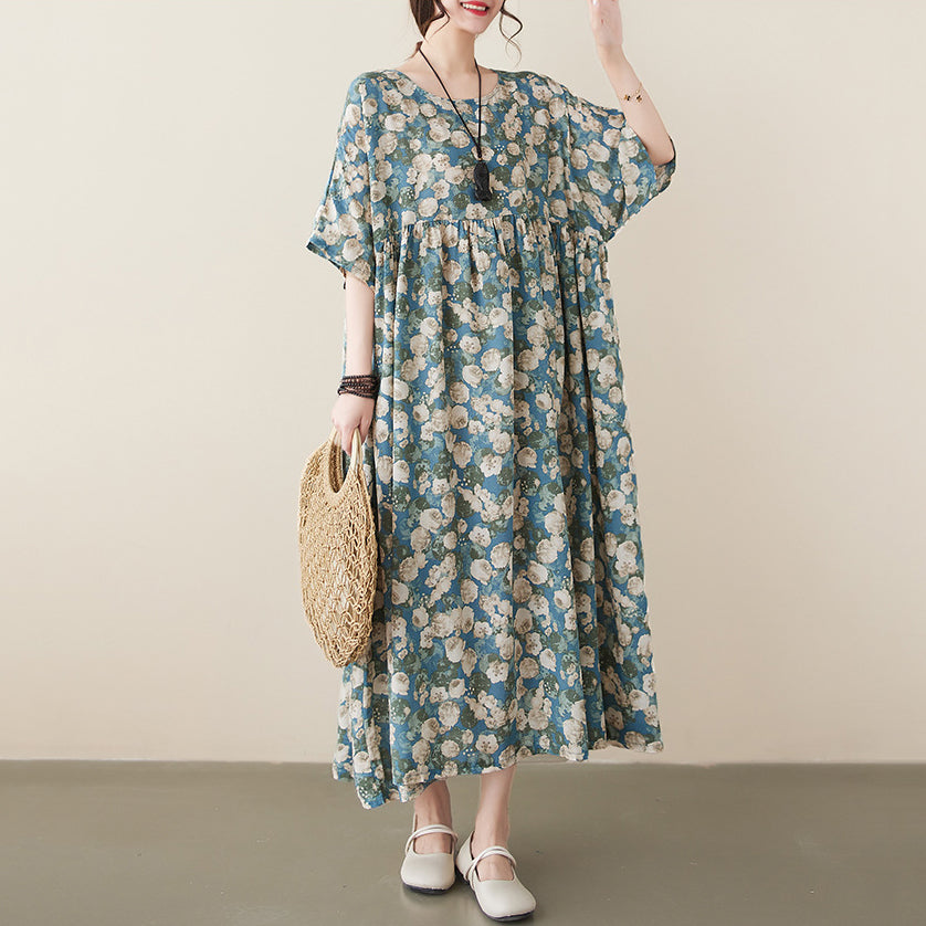 Casual Literary Printed Swing Dress