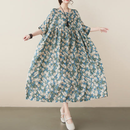 Casual Literary Printed Swing Dress