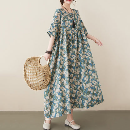 Casual Literary Printed Swing Dress