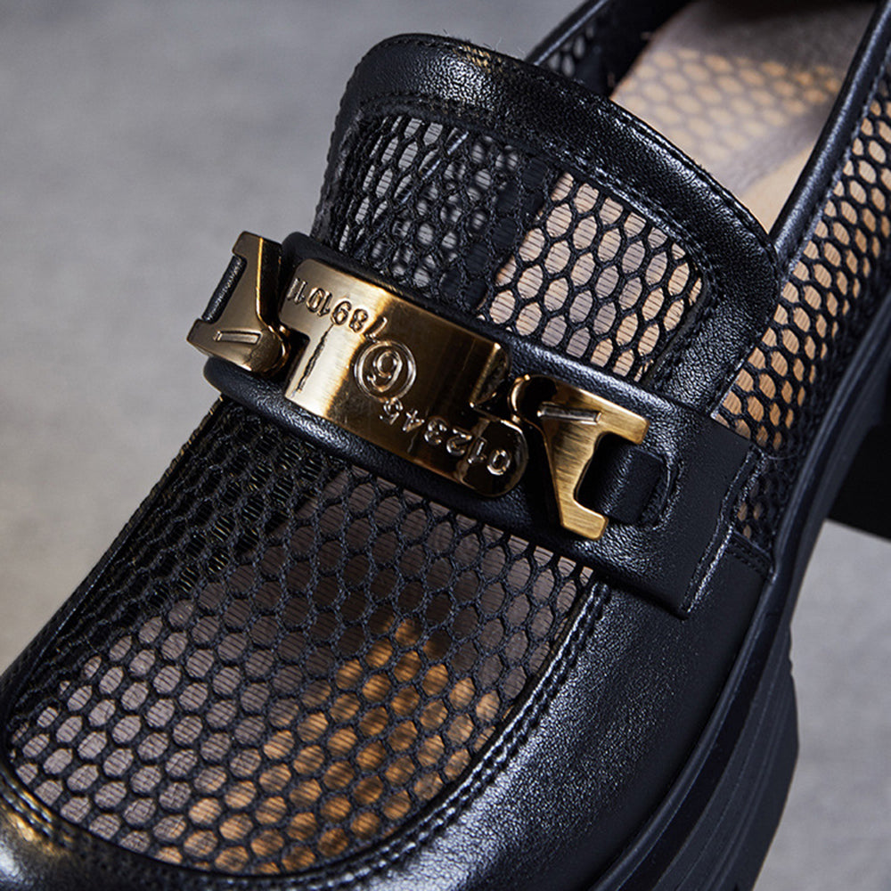 Chunky Mesh Loafers with Gold Chain Accent