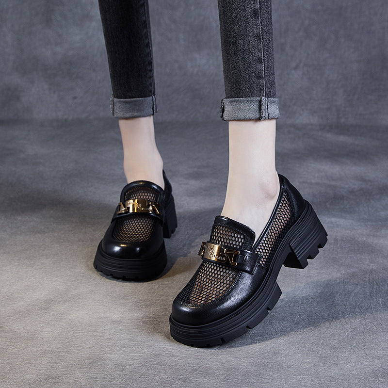 Chunky Mesh Loafers with Gold Chain Accent