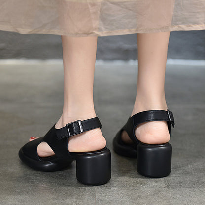 Classic Peep Toe Mid-heel Chunky Sandals