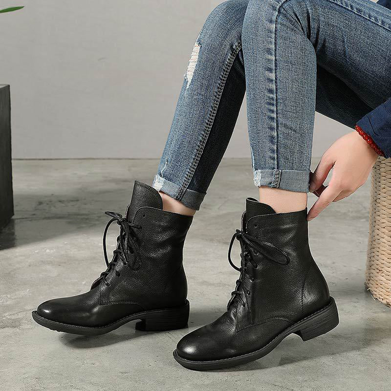 Classic Versatile Lace-up Leather Martin Boots