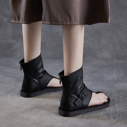 Clip-Toe Flat Sandals Boots With Rear Zippers