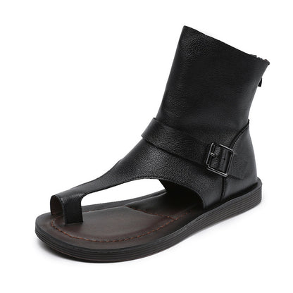 Clip-Toe Flat Sandals Boots With Rear Zippers