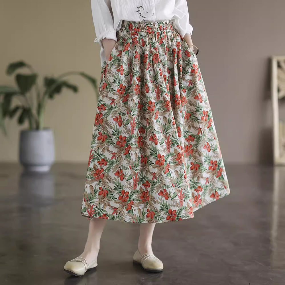 Cotton Floral Printed A-line Skirt