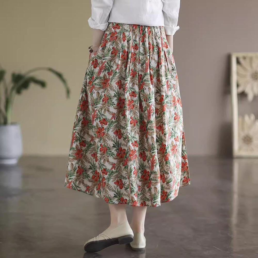 Cotton Floral Printed A-line Skirt