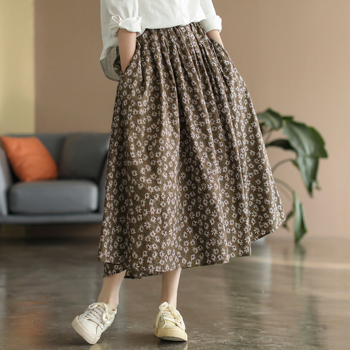 Cotton Linen Retro Floral All-match A-line Skirt – Retrosia