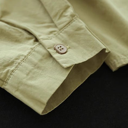Cotton Splicing Lapel Versatile Loose Fit Shirt For Women
