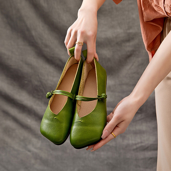 Cowhide Comfortable Slip-on Leather Flat Pea Shoes â Retrosia