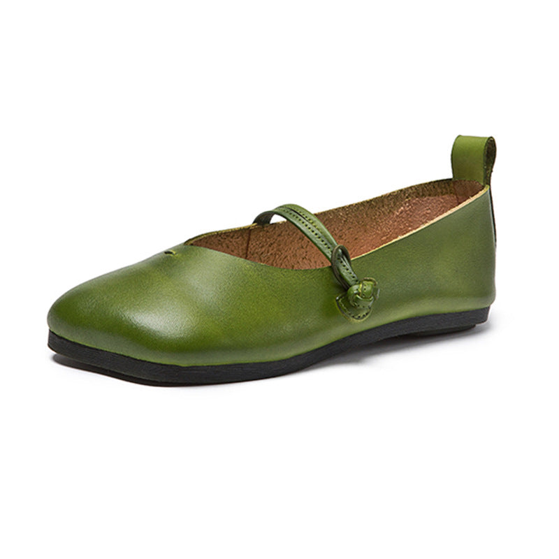 Cowhide Comfortable Slip-on Leather Flat Pea Shoes