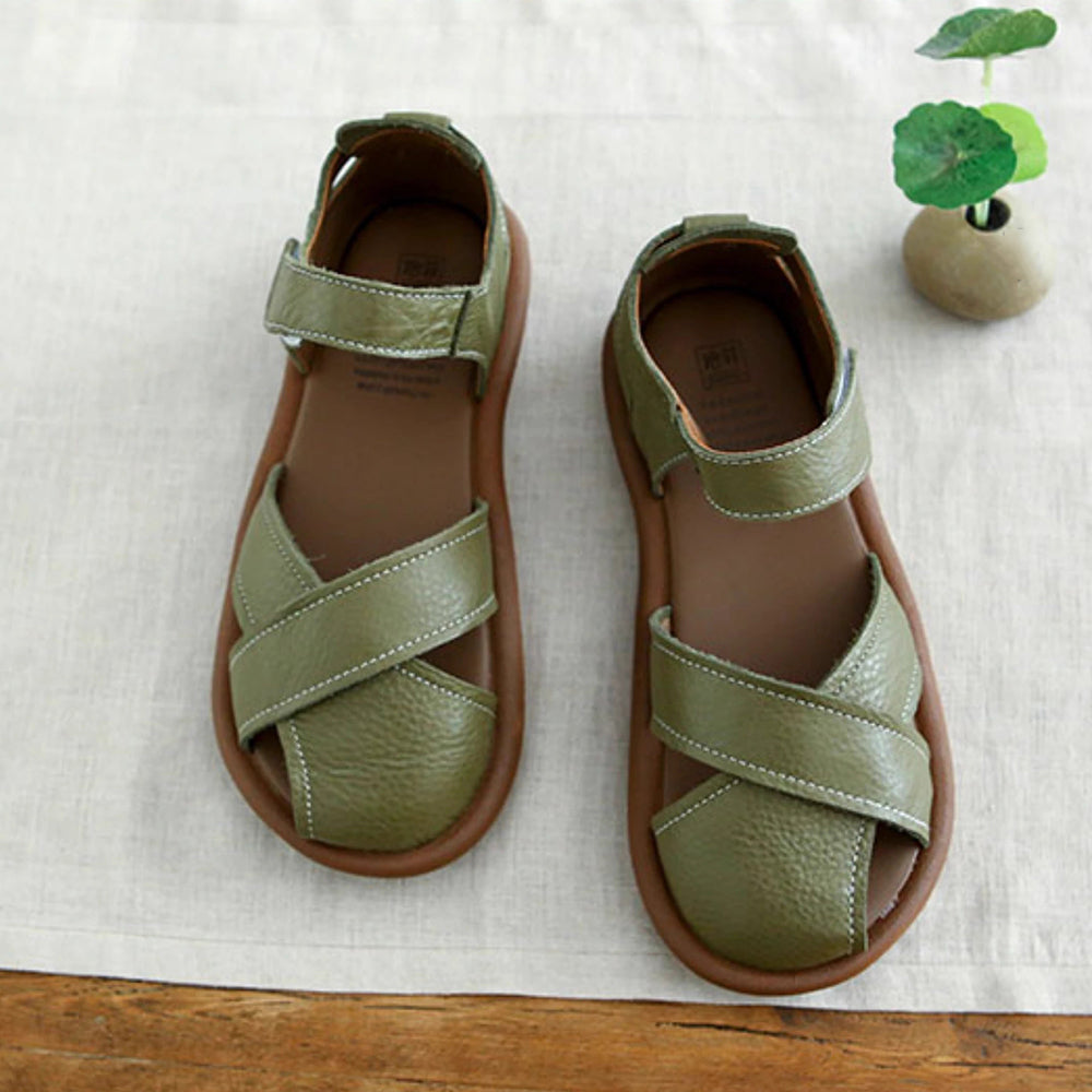 Cross-strap Hollow Breathable Velcro Sandals