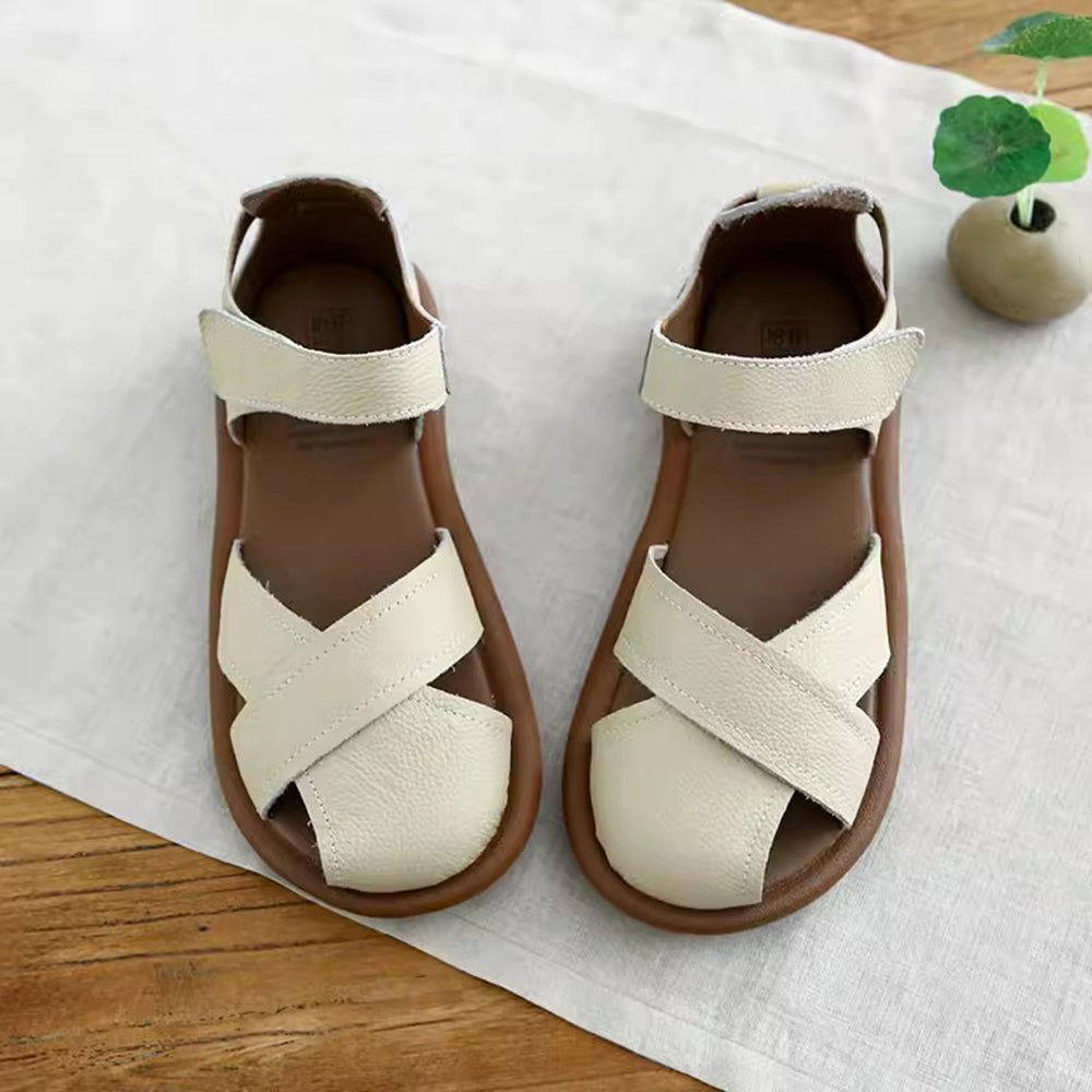 Cross-strap Hollow Breathable Velcro Sandals