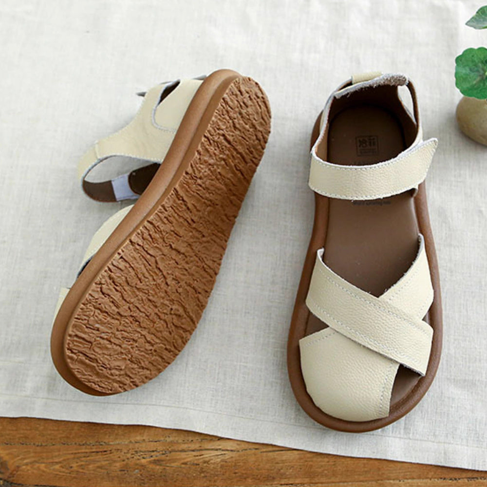 Cross-strap Hollow Breathable Velcro Sandals