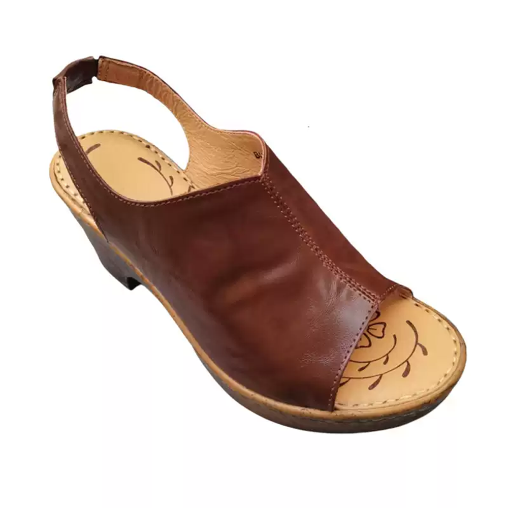 Distressed Wood-grain Chunky Heel Open-toe hand-stitched Sandals