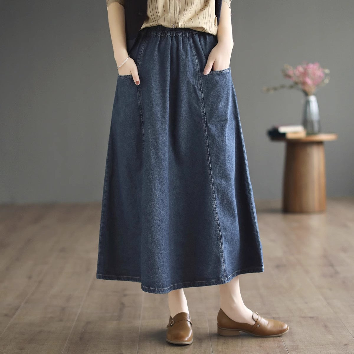 Early Autumn High-waisted literary A-line Denim Skirt