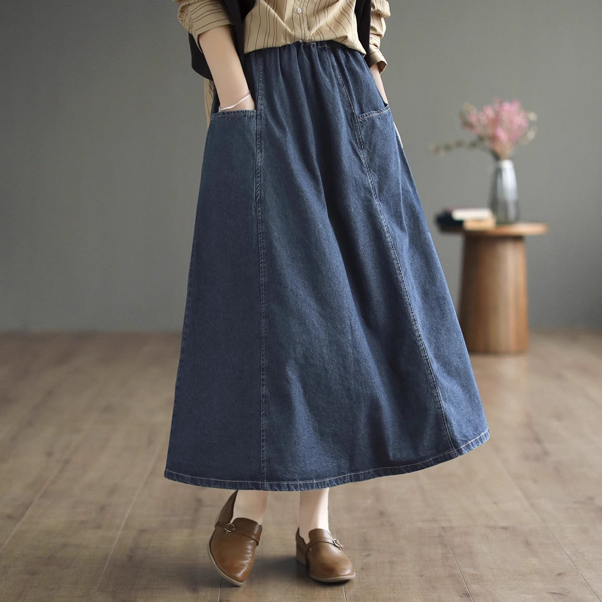 Early Autumn High-waisted literary A-line Denim Skirt – Retrosia