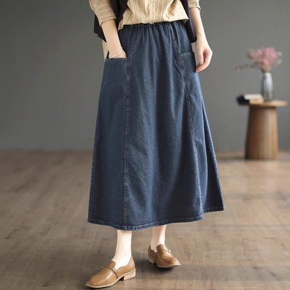 Early Autumn High-waisted literary A-line Denim Skirt