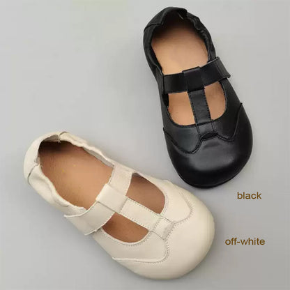 Genuine Leather Shoes Wide Fit T-Strap Design Low-Cut Flats