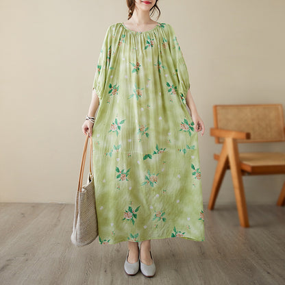 Green Plant-Print Maxi Dress