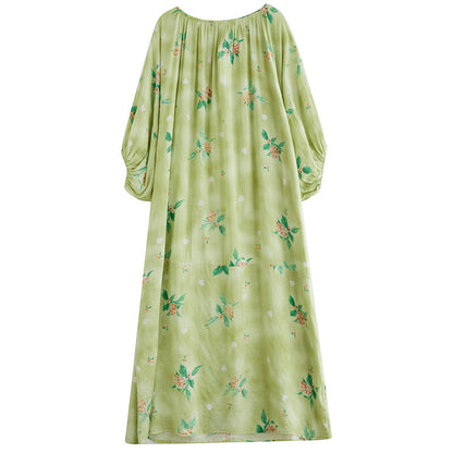 Green Plant-Print Maxi Dress